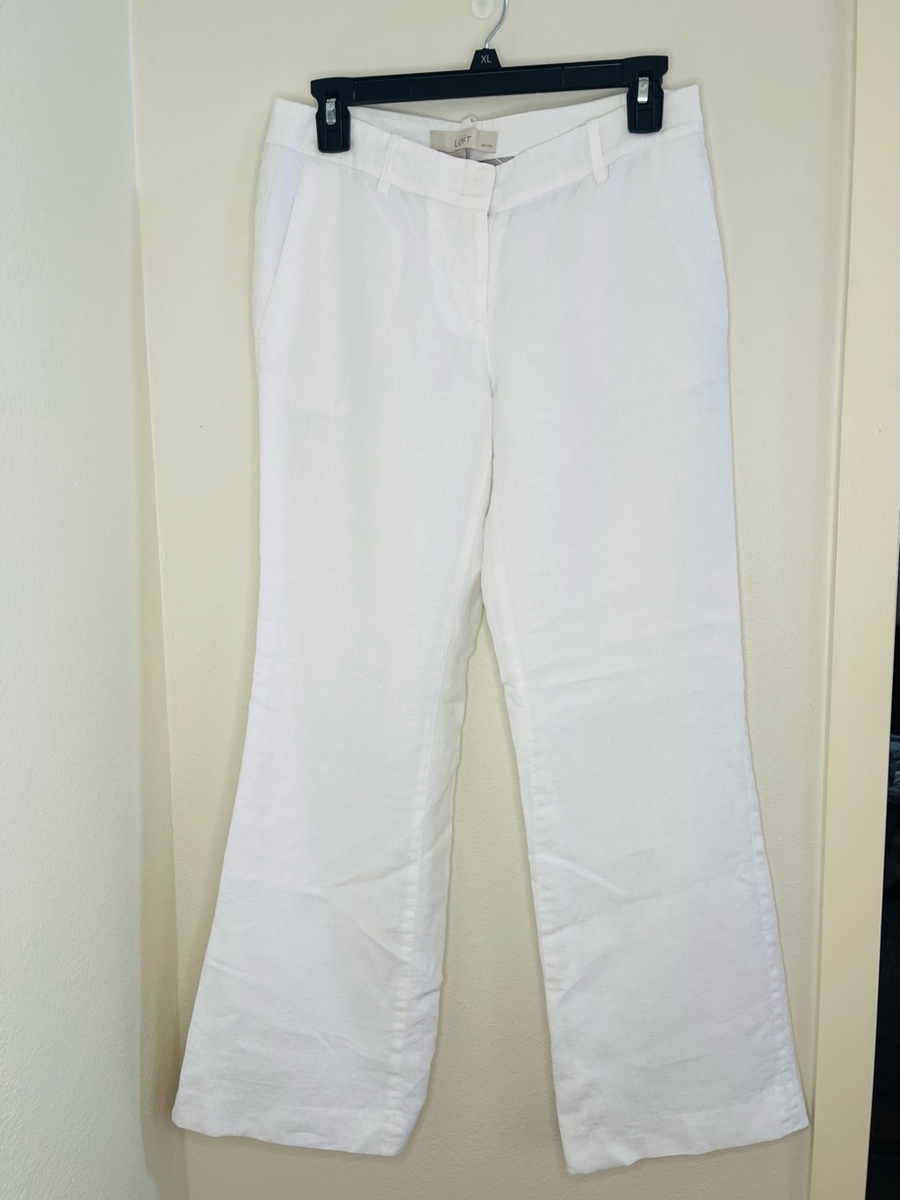 LOFT White Linen Wide-Leg Petite Trousers Size 4